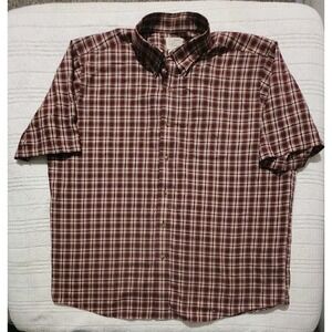 LL‎ Bean Shirt Mens 2XL Maroon White Plaid Casual Outdoor Fisherman Vintage